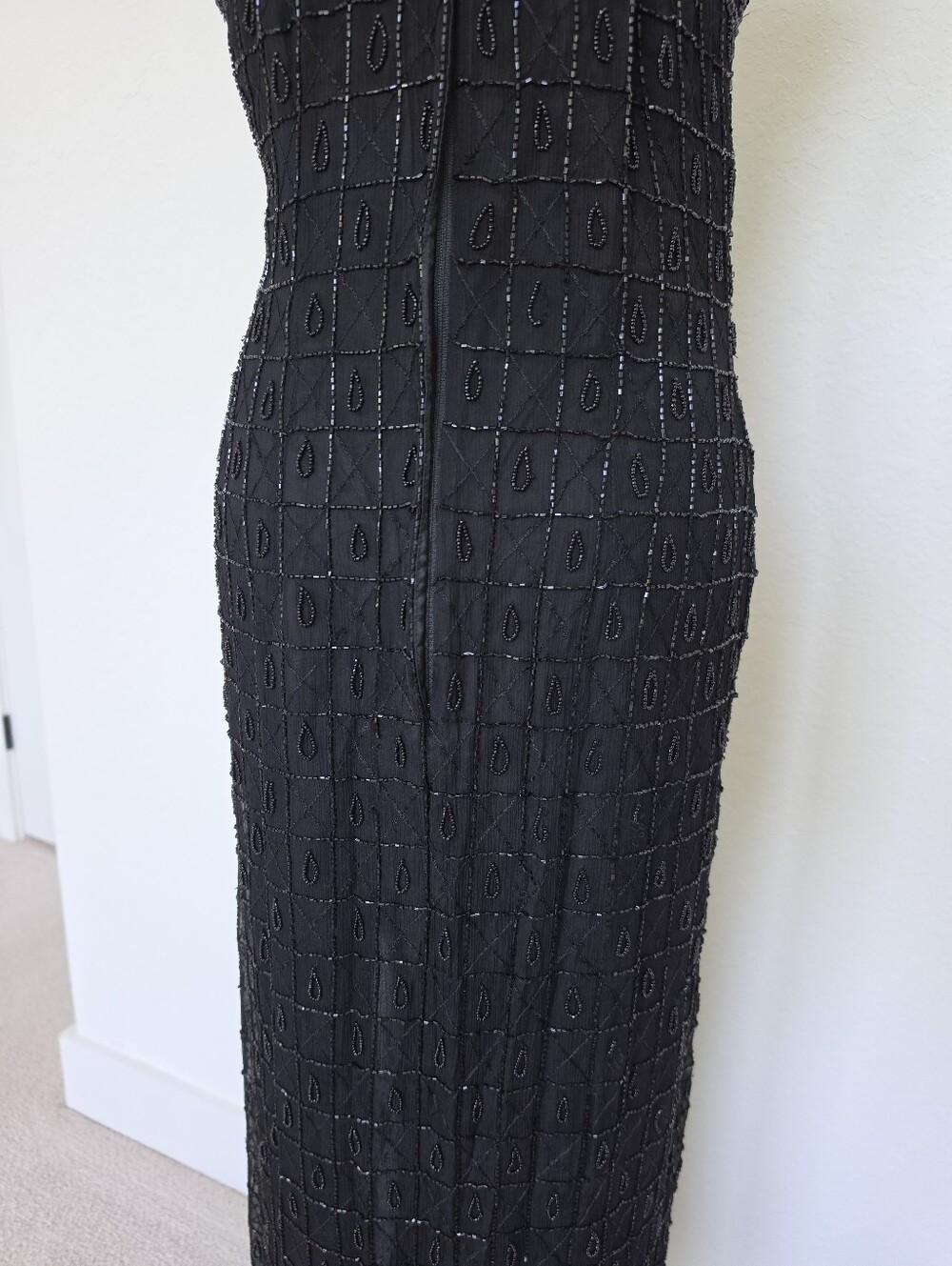 Adrianna Papell Evening Black Silk Beaded Sequin Halter Maxi Dress Size 10 - Picture 7 of 9